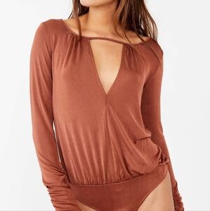 Free People Brown Long Sleeve Bodysuit Small